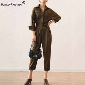 Russische Vrouwen High Street Jumpsuits Bruin Lente Herfst Fitness Enkellange Knappe Slanke Jumpsuits Met Slash