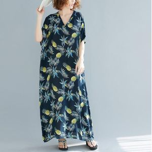 Boho Jurken Zomer Gewaad Vintage Femme V-hals Print Bloemen Losse Casual Retro Jurk Strand Maxi Bohemian Vestido TA1655