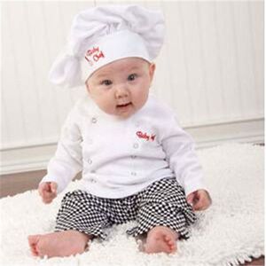 ! Leuke Baby Baby Peuter Chef Katoen Kostuum 3 Stuk Kleding Hoed + Witte Top + Plaid Broek Voor Jongens Meisjes suits