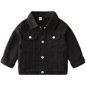 Peuter Jas Voor Meisjes Jongens Herfst Winter Revers Button Down Lange Mouwen Denim Uitloper Met Pocket Knop Zuigeling Zwarte Jas