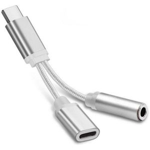 2 In 1 Audio Adapter Type-C Naar 3.5Mm Jack Aux Kabel Splitter Koptelefoon Oplaadkabel Converter Voor xiaomi Huawei Samsung
