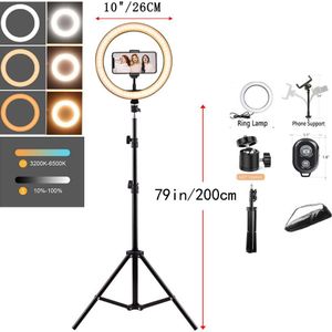 10in/26Cm Led Selfie Ring Licht Withtripod Dimbare Ring Lamp Video Camera Telefoon Licht Ringlicht Voor Foto Live video
