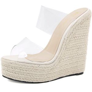 Transparante Vrouwen Slippers Plus Size 35-42 Peep Toe Platform Slides Vrouwen Sandalen Wig Hoge Hakken Toevallige Clear Schoenen voor Vrouwen