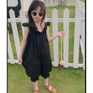 Zomer Zwarte Overalls Meisjes Ruches Jumpsuits Kinderen Mouwloze Jumpsuits 2-10Y Ws1688