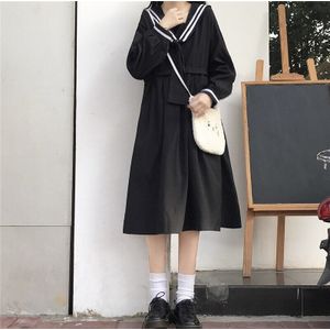 Japanse Zoete College Overknee Dress Striped Sailor Kraag Student Lange Mouw Jurk Vrouwelijke Herfst Schooluniform