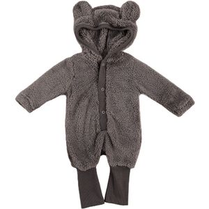 Pasgeboren Baby Meisjes Jongens Fuzzy Romper Lange Mouw Herfst Winter Warm Jumpsuits Hooded Beer Oren Outfits