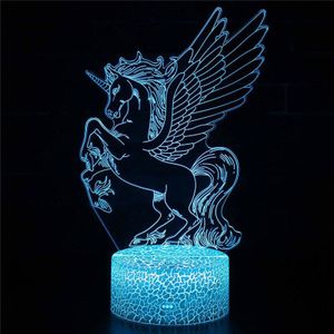 3D Eenhoorn Illusion Visuele Nachtlampje Transparant Acryl Nachtlampje Led Lamp 7 Color Changing Touch Tafellamp Home Decor