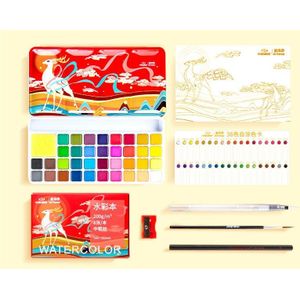 36 Kleuren Solid Aquarel Verf Met Houten Paal Brush Pen Set Water Borstel Gouache Pigmenten Kunst School Briefpapier