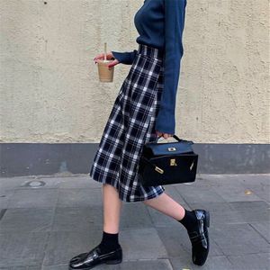 Plaid Vrouwen Lange Rokken Herfst Plus Size Potlood Lange Dame Rok Vrouwelijke Vintage Warme Wollen Midi Rokken Femme Faldas muje