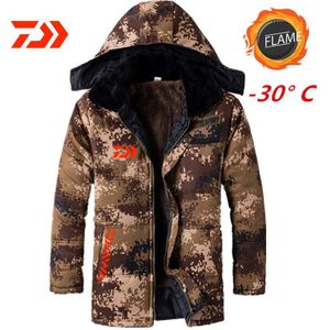 Daiwa Jassen Winter Camouflage Mannen Slim Thicken Fur Hooded Uitloper Warme Jas Vissen Kleding Toevallige Heren Jas Vissen Kleren