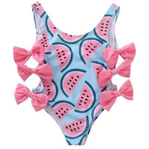 Pasgeboren Een Stuk Bbay Badpak Baby Meisje Watermeloen Print U-Vormige Hals Badmode Met strik