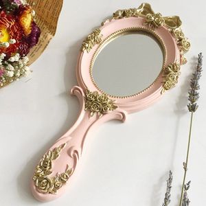 1 stks Leuke Houten Vintage Hand Spiegels Make-Up Spiegel Rechthoek Hand Hold Cosmetische Spiegel met Handvat voor