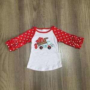 Lente Valentijnsdag baby meisjes liefde hart vorm truck katoen icing mouw ruches top T-shirt raglan stip kinderpark kleding