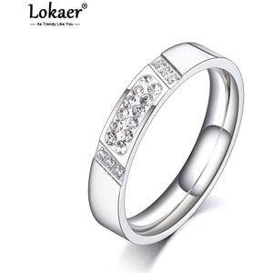 Lokaer Trendy Titanium Rvs Clay Rhinestone Ring Originele Cz Wedding Ring Sieraden Voor Vrouwen R20054