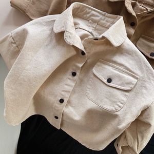 2022 Voorjaar Koreaanse Kinderen Lange Seeve Shirt Meisjes Jongens Retro Katoen Losse Shirt Baby Kids Casual Pure kleur Jas