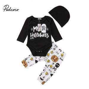 Gloednieuwe Halloween Pasgeboren Baby Baby Boy Meisje Kleding Bodysuit Broek Hoed 3 Stks Set Lange Mouw Causale Pompoen Outfits