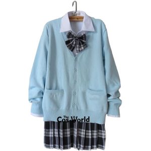 Preppy Stijl Student Klasse Japan Jk High School Uniform Winter Blauw V-hals Vest Zwart Wit Geplooide Rok Past