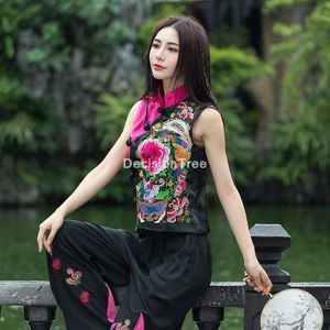 Borduurwerk Qipao Chinese Traditionele Tang Pak Vest Vrouwen Top Bloem Borduurwerk Mouwloze Etnische China Hanfu Vest