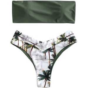 Bikini Mujer Badpak Geel Bandeau Bikini Set Tropische Leaf Print Badmode Vrouwen Biquini Zwemmen Pak Voor Vrouwen