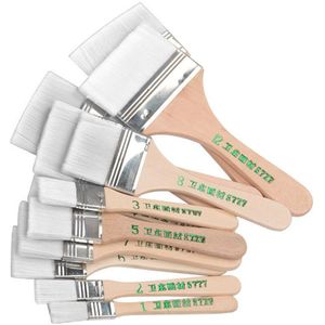 12 Stks/set Penselen Platte Hout Nylon Haar Houten Penhouder Olieverf Borstel Barbecue Borstel Penselen Art Supplies