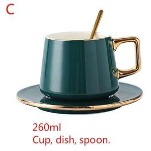 Koffie cup. Nordic kleine luxe keramische koffie kopjes. Set met Gouden Rand cup, schotel deksel en lepel.