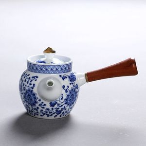 Chinese Keramische Blauw En Wit Porselein Side Handvat Theepot Keramiek Kung Fu Thee Set Accessoires Ketel Koffie Maker Aankomst