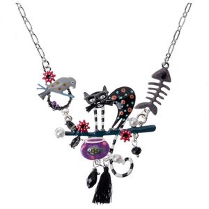 Cring Coco Leuke Kat Ketting voor Vrouwen Enamel Crystal Bird Animal Choker Kettingen Lichtmetalen Kwasten Sieraden Kerst