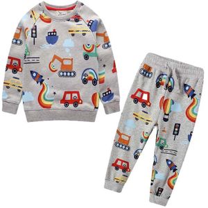 Springen Meter 100% Katoen 2 Stuks Jongens Kleding Sets Cartoon Rockets Alle Print Baby Meisjes Jongen Outfits Shirts + broek Set