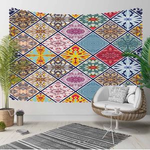 Anders Gekleurde Authentieke Vintage Tegels Geometrische 3D Print Decoratieve Hippi Bohemian Muur Opknoping Landschap Tapijt Muur Art