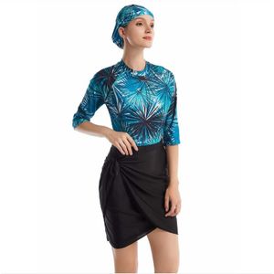 3Pc Musluman Mayo Korte Bescheiden Les Maillot De Bain Pour Femmes Nl Hijab Burkini Zwemmen Badmode Vrouwen Islamick Met rok 3XL