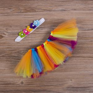 Baby Meisjes Rokken Prinses Tulle Bow Tutu Rokken Onderkant Bloem Hoofdband Verjaardag Baby Kostuum DB88