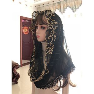 Vrouwen Katholieke Sluier Headwrap Die Vintage Moslim Elegante Sjaal Kerk Kapel Voiles Dentelle Velas Negra Mantillas Zwart