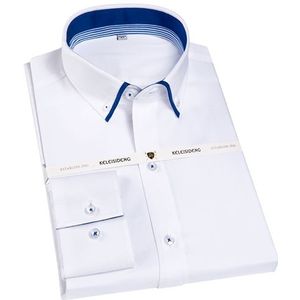 Mannen Casual Dubbele Kraag Innerlijke Contrast Button-Down Shirts Comfortabele 100% Katoen Lange Mouwen Standaard-Fit Jurk shirt