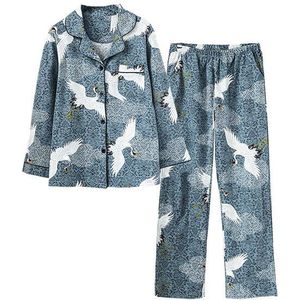 July's Lied 2 Stuks Kraan Vrouwen Pyjama Set Katoen Animal Revers Elegante Afdrukken Revers Soft Lange Mouwen Lente Herfst Nachtkleding