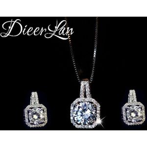 Dieerlan Strass Sieraden Sets 925 Sterling Zilver Zirconia Geometrische Choker Kettingen Voor Vrouwen Wedding Bridal