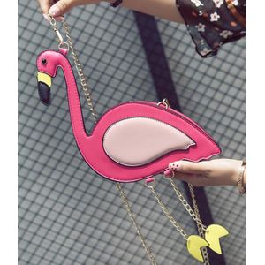 Mode Pu Leer Borduren Flamingo Vorm Casual Chain Purse Dames Schoudertas Handtas Vrouwen Crossbody Mini Messenger Bag