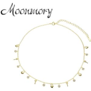 Moonmory 100% 925 Sterling Zilver Verstelbare Hart Hanger Choker Ketting Voor Vrouwen Korte Keten Ketting Sieraden