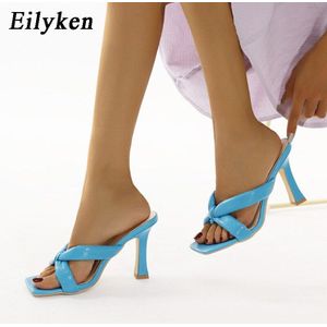 Eilyken Vrouwen Slippers Populaire Mode Zomer Muilezels Casual Vrouwelijke Schoenen Pumps Hoge Hakken Vierkante Kop Slippers Partij Schoenen