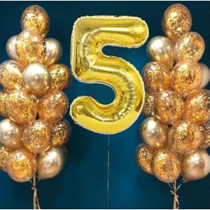 32 Stks/partij 32Inch Gold Numer Ballon 12Inch Goud Confetti Gemengde Metallic Latex Ballon Voor Verjaardag Anniversary Party Decoraties