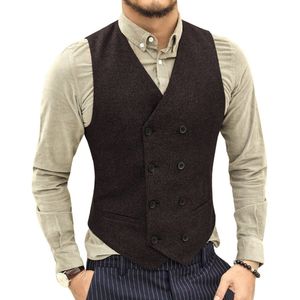 Heren Single-Breasted Pak Vest V-hals Wollen Vest Casual Formele Double-Breasted Bedrijf Vest Groomman Voor Bruiloft