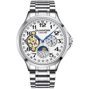 Guanqin Heren Horloges Top Brand Luxe Skeleton Lederen Sport Tourbillon Automatische Mechanische Horloges