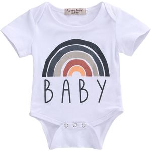Pasgeboren Baby Korte Mouw Regenboog Print Romper Zomer Mode Brief Afdrukken Voor Baby Meisjes Jongens