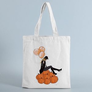 Halloween Pompoen Print Canvas Shopping Tassen Vrouwen Schouder Herbruikbare Eco Bag Shopper Festival Fall Handtas