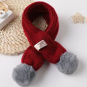 Gebreide Winter Sjaal voor Kinderen Solid Soft Warm Pompon Sjaals Snood Kinderen Mooie Schattige Rode Sjaals voor Meisjes & jongens