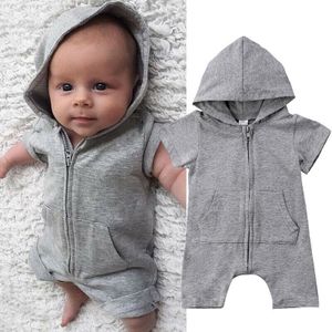 Zip Up Pasgeboren Baby Baby Boy Hooded Bodysuit Romper Jumpsuit Kleding Outfits
