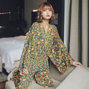 Kimono Gewaden Lange Broek Dames Pyjama Set Voor Lente En Herfst Lange Mouwen Nachtkleding Katoen Flamingo Printing Womens Pyjama