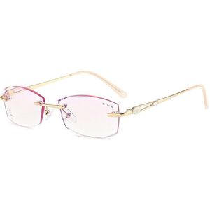 Nywooh Anti Blauw Licht Randloze Leesbril Vrouwen Elegante Diamanten Trimmen Presbyopie Brillen Computer Brillen Dioptrie