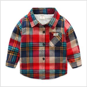 Katoenen Shirts Voor Pasgeboren Jongens Kids Truien Casual Cartoon Print Tops Plaid Turn-Down Kraag Lange Mouw Blouse