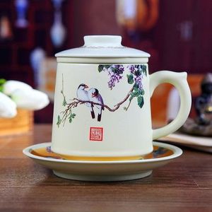 Houmaid drinkwareChinese keramische theekopje en schotel sets met deksel filter beker, porselein thee cup uit Jingdezhen
