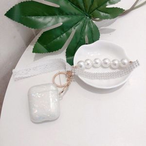 Leuke Glitter Parel Shell Sleutelhanger Voor Airpods Pro Case Water Regenboog Harde Oortelefoon Case Voor Airpods 1 2 Beschermende cover